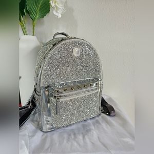 MCM Special Edition Silver Rhinestone Studded Backpack